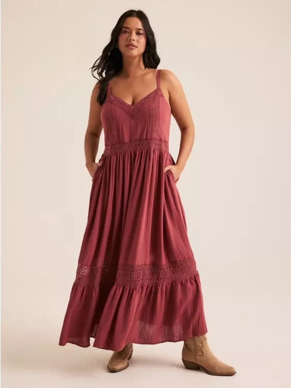 torrid Mauve Lace-Trim Maxi Dress - Picture 2 of 5